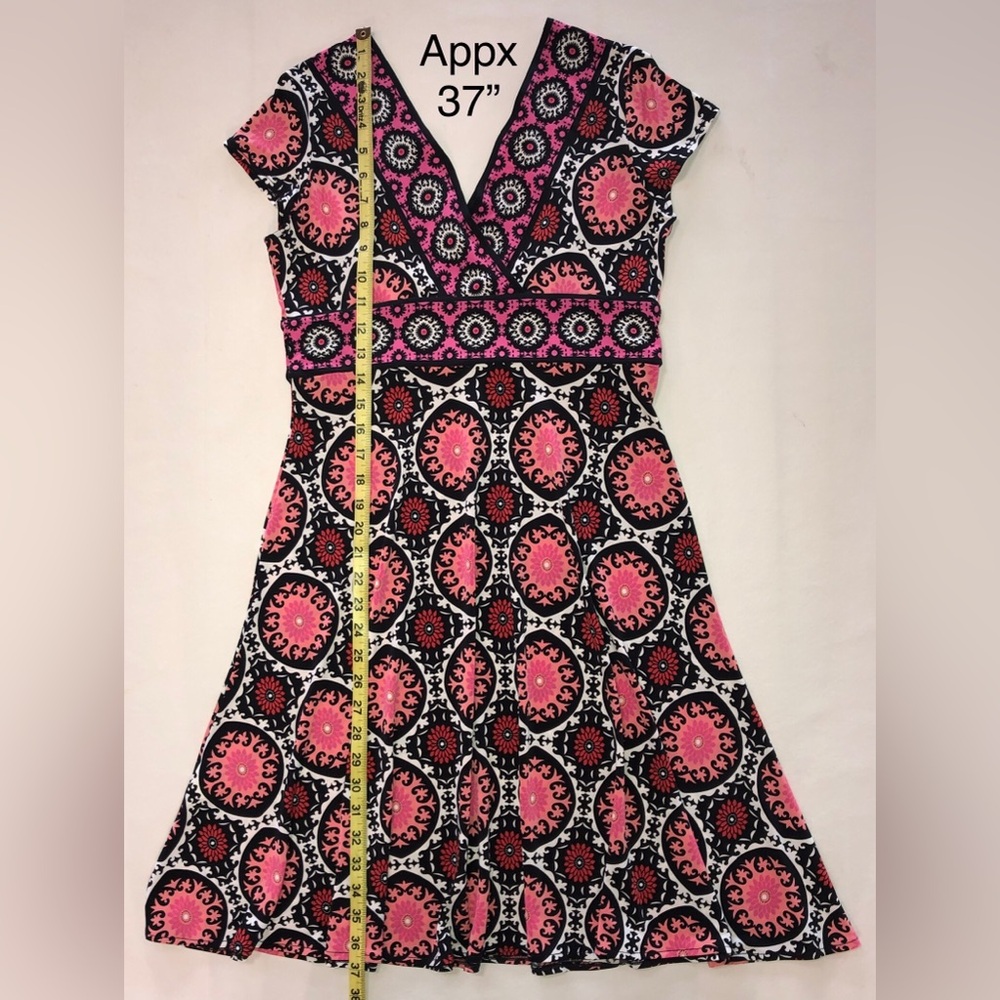 LONDON TIMES Medallion Print Pull-on Stretch Wrap Bodice Cap Sleeves Dress (8P) - Picture 11 of 16